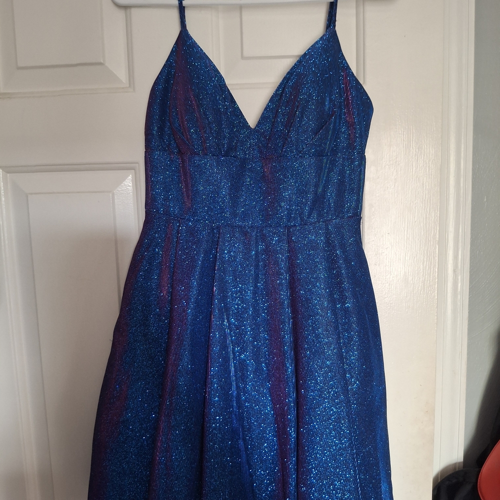 B Darlin Vibrant Blue and Pink Dress